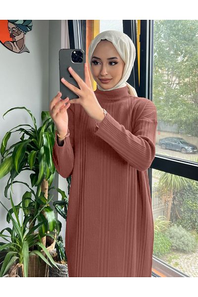 MAXXANA Oversize Loose Cut Half Turtleneck Ribbed Knitwear Hijab Dress Size 38-44