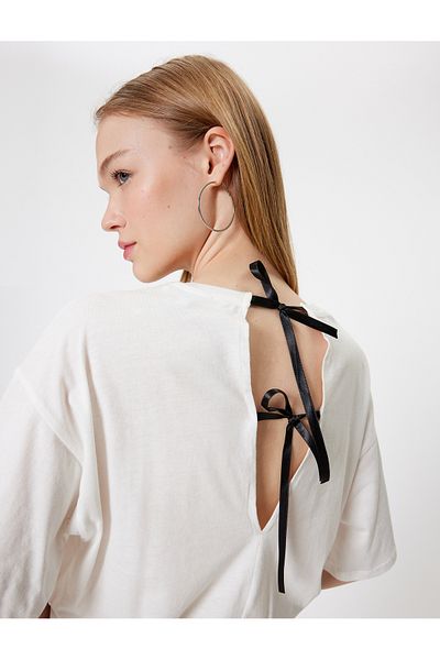 Koton Cotton Short Sleeve Basic T-Shirt - Back Bow Detail