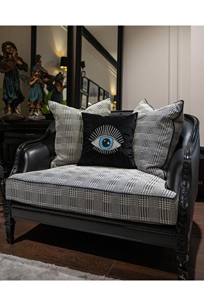 ref crea Husă de pernă neagră argintie - cu broderie de ochi