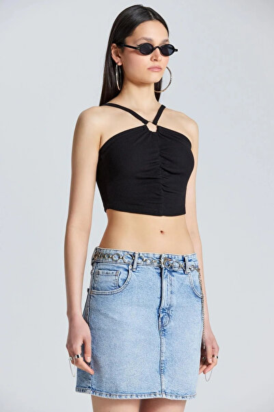 World Fashion Trends WFT2571 Crop negru cu inel frontal