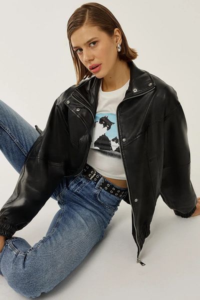 Hiccup Jachetă oversize din piele artificială