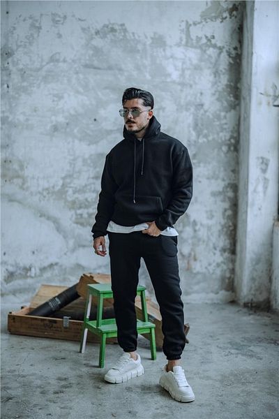 BayBayan Ανδρικό Oversize Basic Υψηλής Ποιότητας Αθλητικό Μοντέλο Σετ Φόρμας