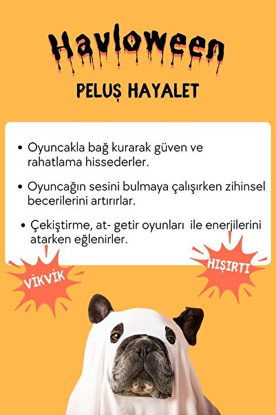 Havhav Peluş Hayalet Küçük Irk Köpek Oyuncağı Cadılar Bayramı Temalı Sesli Peluş Köpek Oyuncakları