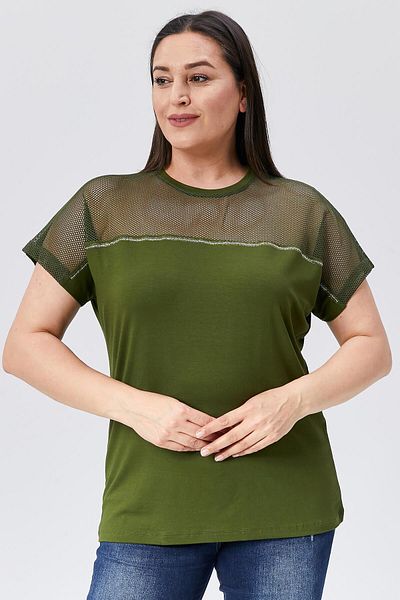 Ebsumu Μπλούζα Χακί Plus Size - Διχτυωτή Λεπτομέρεια