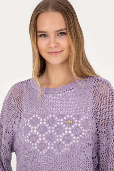 U.S. Polo Assn. سترة نسائية ذات رقبة دائرية أرجوانية 50280425 -VR034