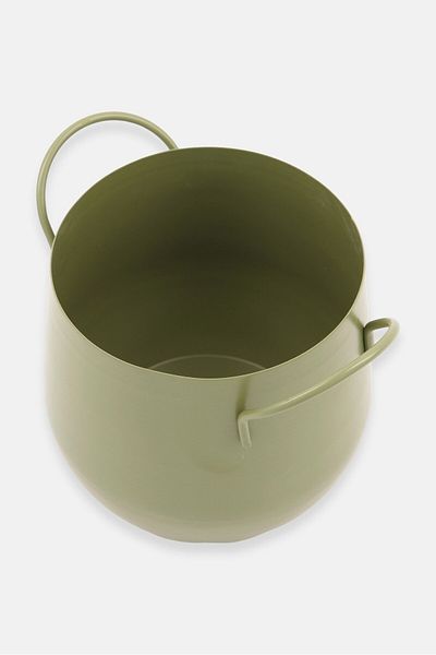 Muy Mucho Metal Planter With Handles 20,5 X 15 X 14,5 Cm, Olive