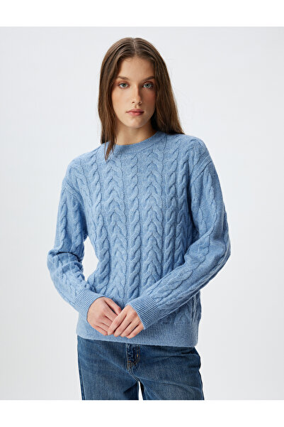 Koton Örgü Kazak Saç Örgü Dokulu Uzun Kollu Bisiklet Yaka