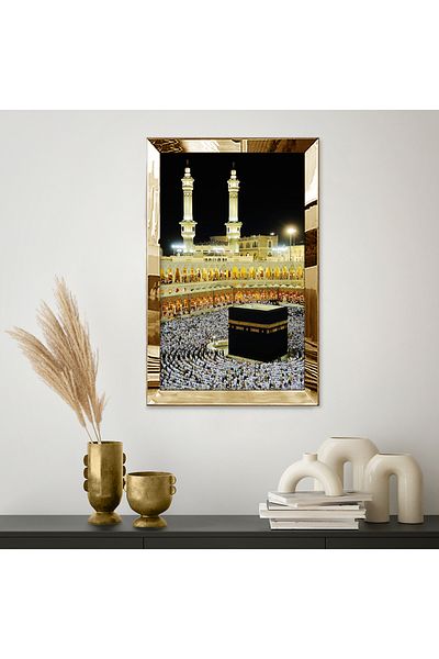 Zevahir Mobilya Dekorasyon Μαύρο κίτρινο μοτίβο Kaaba Σχέδιο Μονό Τραπέζι MDF με χρυσό καθρέφτη από πλεξιγκλάς