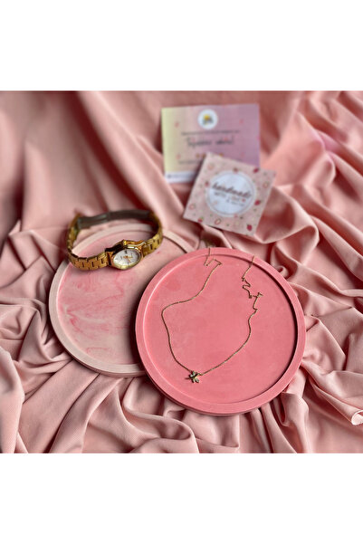 Handmade İkili Dekoratif Yuvarlak Pembe - Mermer Takı Tabağı Takı Organizeri ...