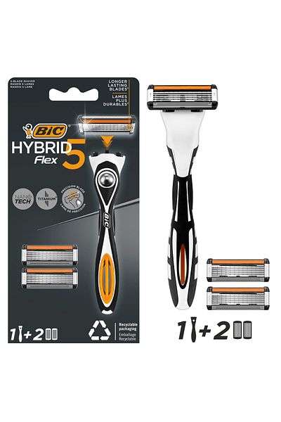 Bic Flex 5 Hybrid Men's Razor 1 Handle 2 Heads (5 BLADES)