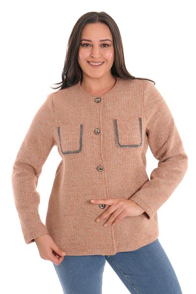 Metpoint Μπουφάν Trend42plus Plus Size Pocket Stone με στάμπα Camel