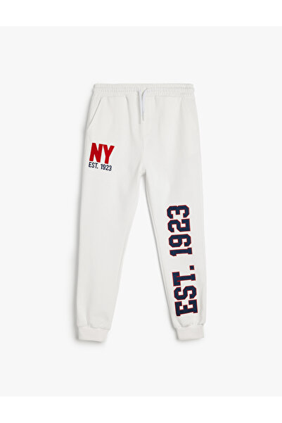 Koton Jogger Eşofman Altı Baskılı Cepli Beli Bağlamalı Şardonlu Pamuklu