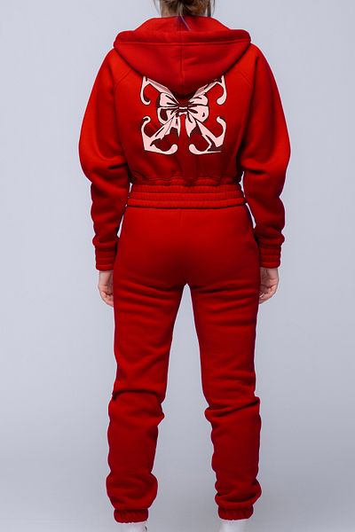 FEEL STYLE Σετ φόρμας βαμβακερής στάμπας με λευκό σχέδιο στην πλάτη - 3 κλωστές χοντρό ύφασμα