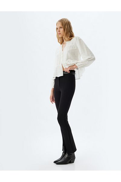 Koton Pantaloni slim cu nervuri cu talie înaltă, cu picioare spaniole, cu detaliu cu fante