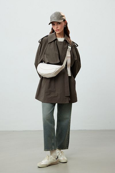 Manuka Beige Lexa Metal Buckle Crossbody Bag