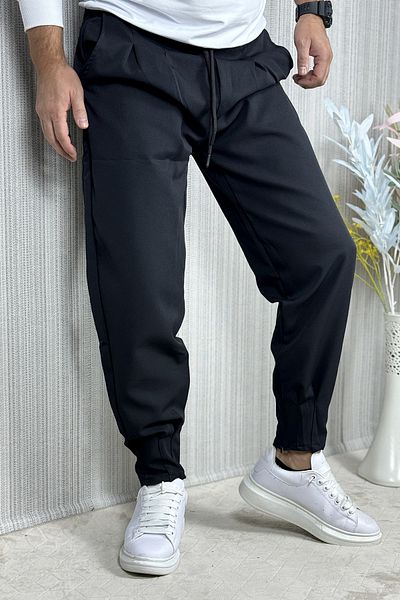 CW Casualwear Ανδρικό Boyfriend Μαύρη πλισέ μέση με λεπτομέρεια με φερμουάρ Jogger παντελόνι
