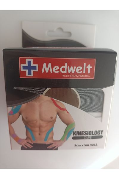 MEDWELT شريط ألم رياضي أسود من Kinesotape مقاس 5 سم × 5 م