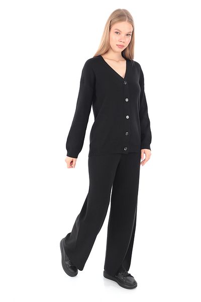 le mardi Black Women's Knitwear Set - Cotton Acrylic Cardigan and Trousers