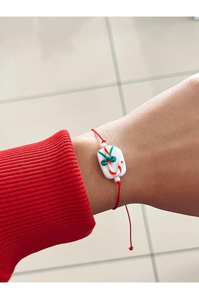 SWORDS CONCEPT Handmade Murano Glass Christmas Themed Candy Canes Bracelet