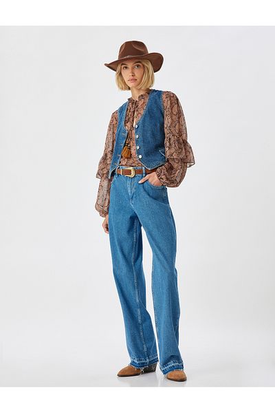 Koton Double Waist Detailed Straight Long Leg Jeans - Straight Jeans