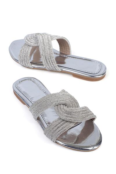 ShoeTek Stoned Silver Women's Slippers - Cross-Based Ona