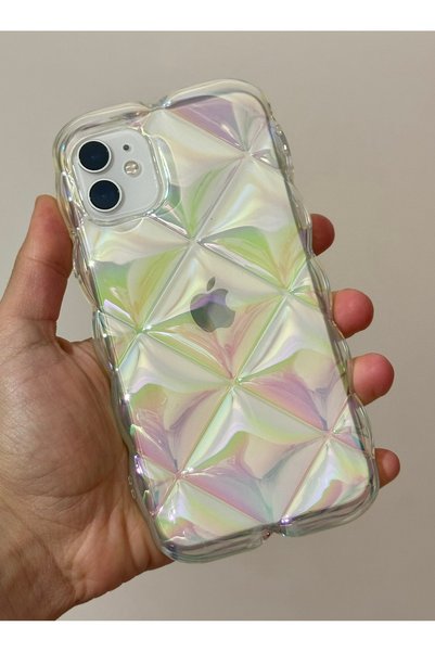 HYPERSOFT Iphone 12 ve 12 Pro (6.1 inç) Uyumlu Hologramlı Prizma Baklava Dese...
