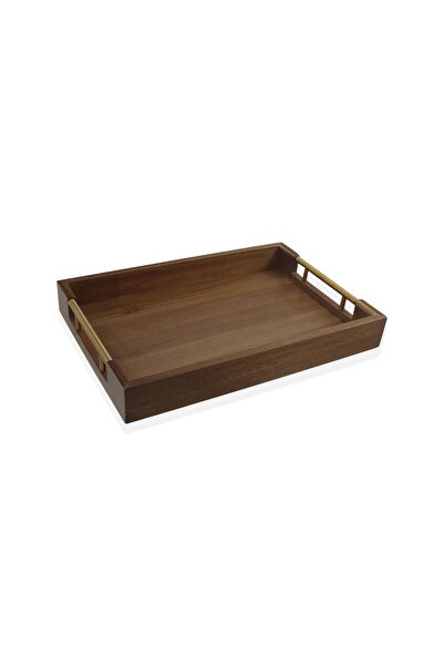 The Mia Natura Acacia Metal Handle Tray Gold 38X26X5 cm