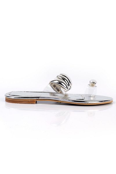 ShoeTek Saldinya Women's Slippers - Stoned Flip Flops, Transparent Silver Mirror