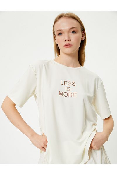 Koton Relax Fit Sport-T-Shirt mit Rundhalsausschnitt, Slogan-Aufdruck, kurze Ärmel