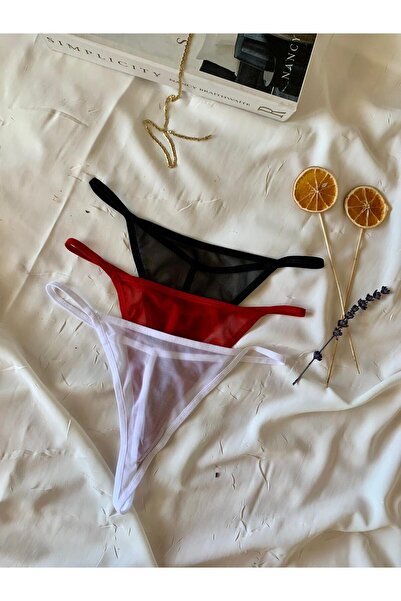 İNKO İÇ GİYİM Set de 3 tanga sexy din tul (negru-alb-roșu)