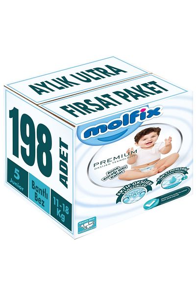 Molfix Premium Baby Diaper Size:5 (11-18kg) Junior 198 Pieces Monthly Ultra Opportunity Package
