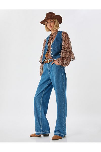 Koton Double Waist Detailed Straight Long Leg Jeans - Straight Jeans