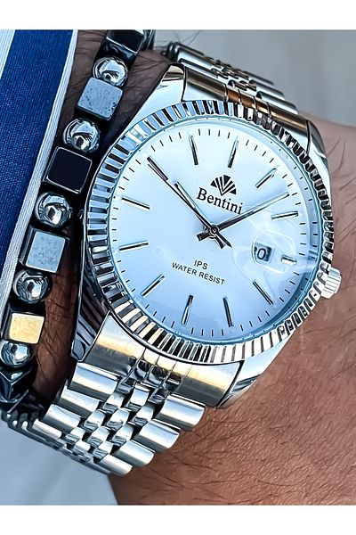 Bentini Bentini Calendared Steel Men's Wristwatch Night Gorus Phosphorized+Wristband