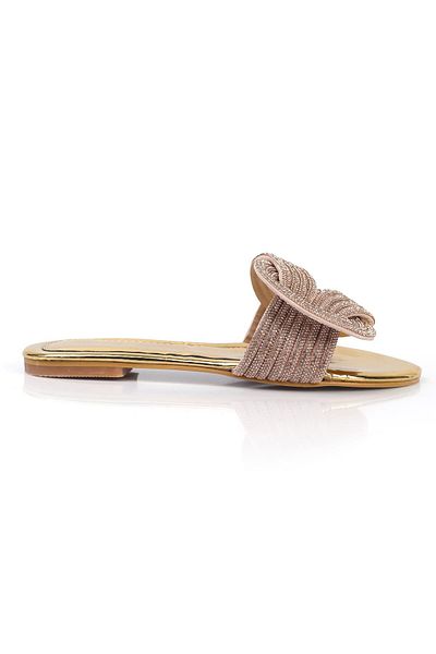 ShoeTek Anwen Women's Slippers - Gold with Interlocking, Ban and Rose Stone Detail
