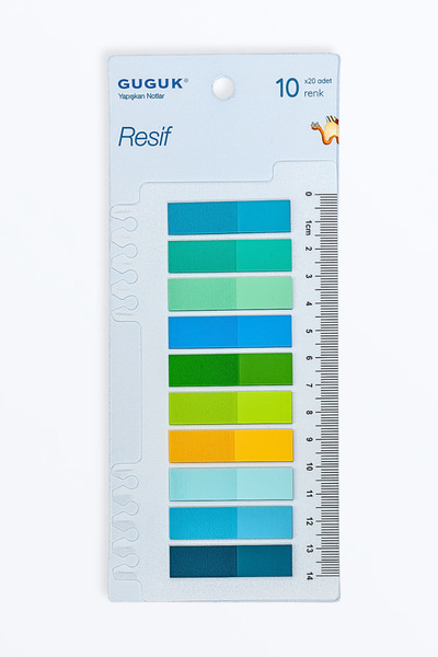 GUGUK Resif 10 Renkli Cetvelli Şeffaf Pet Index • Index Sticker • Post-it • S...
