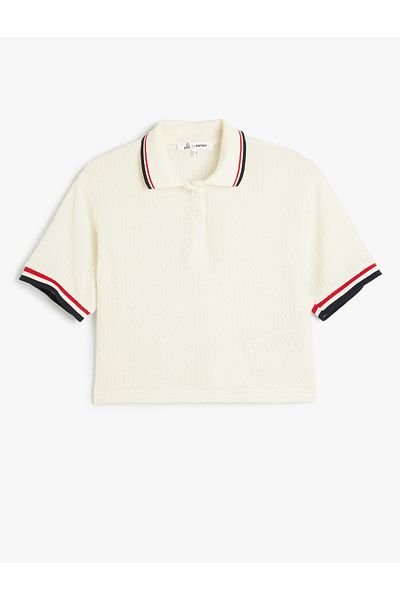 Koton Textured Short Sleeve Polo Neck T-Shirt - Piping and Buttoned