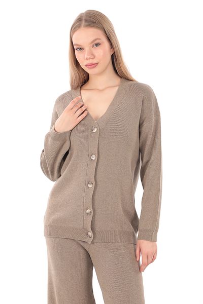 le mardi Mink Colored Women's Knitwear Set - Cotton Acrylic Cardigan and Trousers
