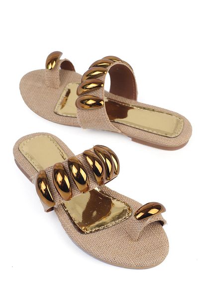 ShoeTek Papuci de damă Saldinya bej - Flip Flops Stoned cu bandă de paie