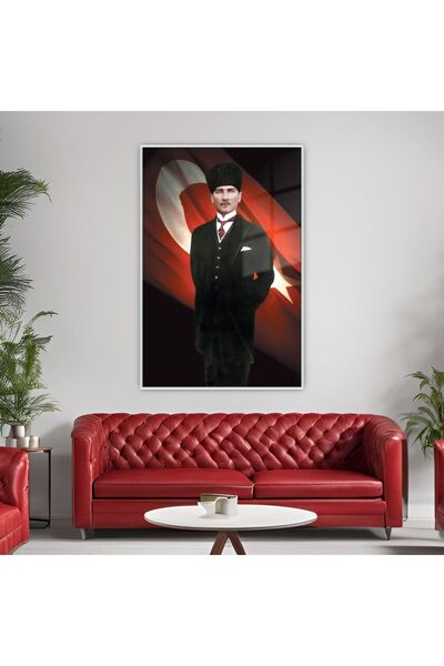 GAAGART Metal Çerçeveli Temperli Cam Tablo Türk Bayrağı ve Atatürk