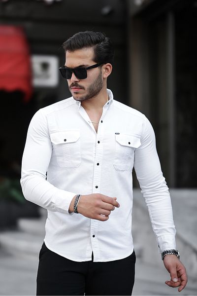 Mero Life Men's White Slim Fit Slim Fit Jeans Shirt