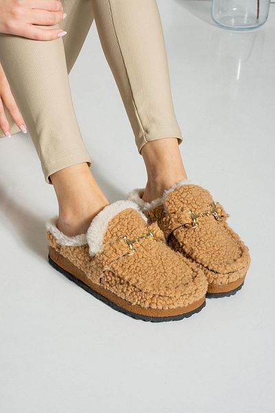 ShoeTek Lamia Women's Slippers with Buckle and Fur Inside Beige