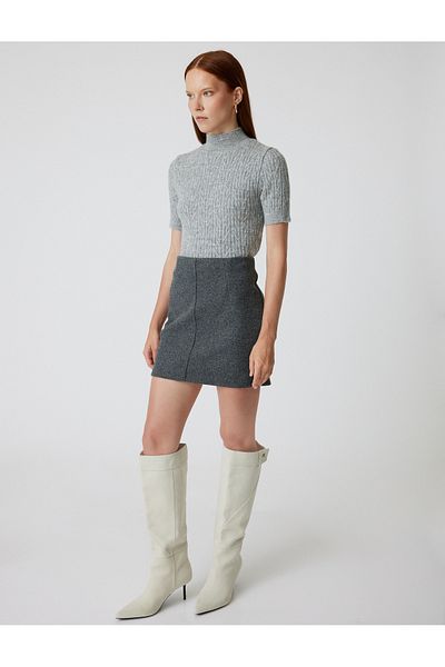 Koton Soft Textured Stand Collar Short Sleeve Knitwear Sweater