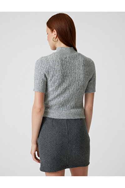 Koton Kısa Kollu Triko Kazak Dik Yaka Yumuşak Dokulu