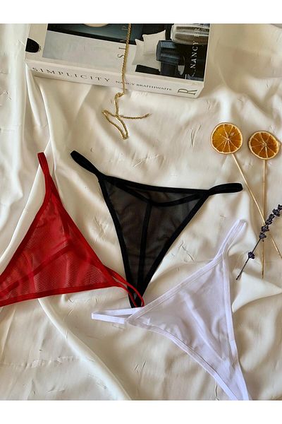 İNKO İÇ GİYİM Set of 3 Sexy Tulle Thong (Black-White-Red)