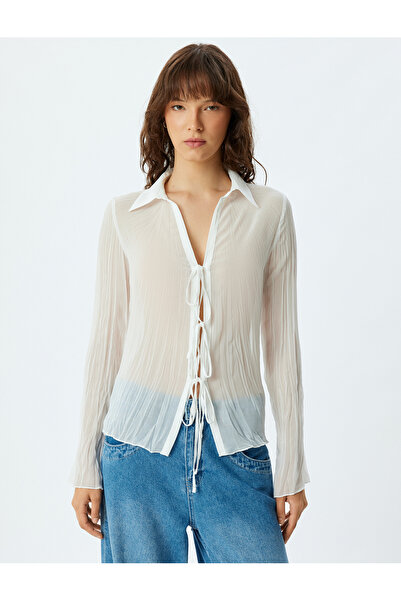 Koton Hosszú ujjú átlátszó sifon ing - elülső fűzővel és masnival