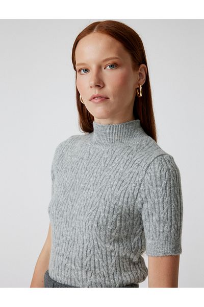 Koton Soft Textured Stand Collar Short Sleeve Knitwear Sweater