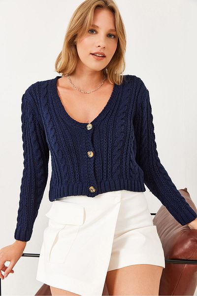 Bianco Lucci Damen-Strickjacke mit V-Ausschnitt und geflochtenem Haar 20246853