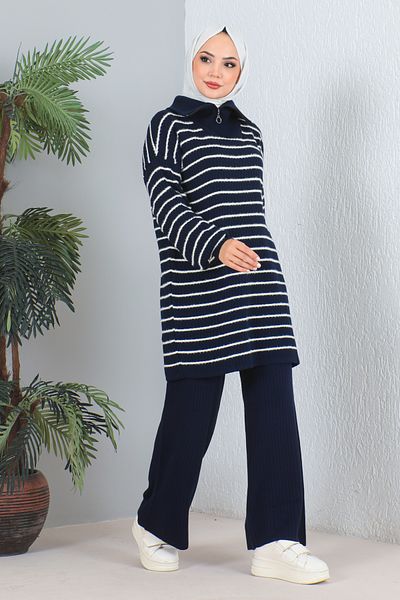 MODAQU Σετ πλεκτό με φερμουάρ - Navy Blue