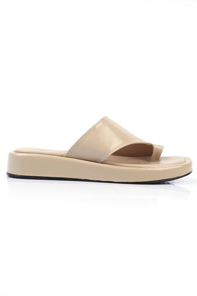 ShoeTek Beige Leather Marivya Women's Slippers - Flip Flops
