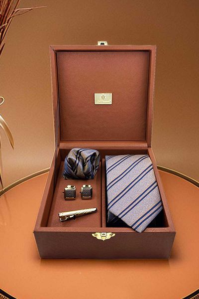 Kravatkolik Men's Gift Box Brown - Tie Cufflinks and Pin Kmk26